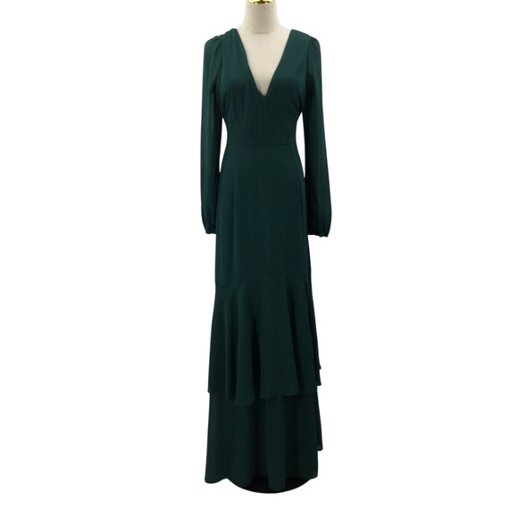 LULU'S SZ L Tier Elegance Hunter Green Long Sleeve Tiered Maxi Dress NEW b103 - Picture 2 of 9